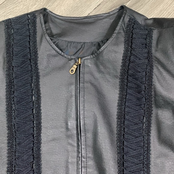 Venezia Lane Bryant Vintage Black Leather Braid Detail Zip Front Jacket size 16W - Picture 8 of 12